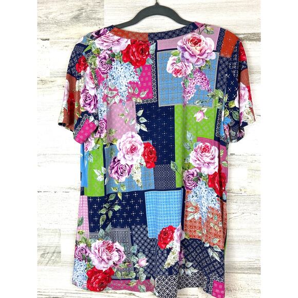 Johnny Was Women’s Medium Janie Patchwork Short Sleeve Crew Neck Swing Tee - Picture 5 of 7